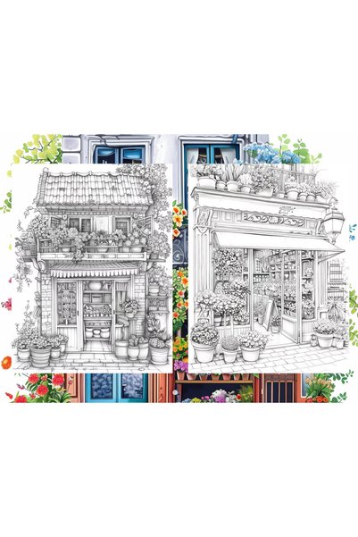 Organik Yolda Flower Window Coloring Pages, (10 Pieces A4 Size).
