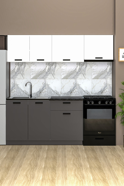 Fly Mobilya Antino 200 Cm Mutfak Dolabı, Hazır Mutfak Dolabı [ Tezgah + Çelik Evye Dahil ]