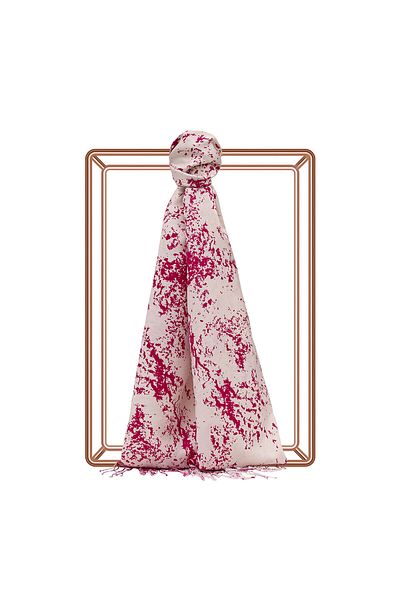 ipekevi White Fuchsia Marble Patterned Silk Shawl
