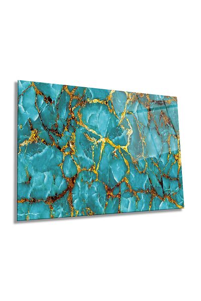 Rosyvien Tablă de sticlă orizontală cu model de marmură verde apă, modernă, decor de perete pentru casă și birou, cadou de lux