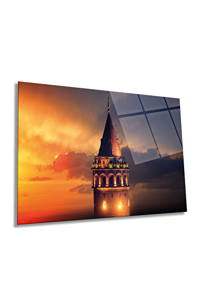 Rosyvien Turnul Galata pe apus de soare Tablou orizontal din sticla, peisaj, ...