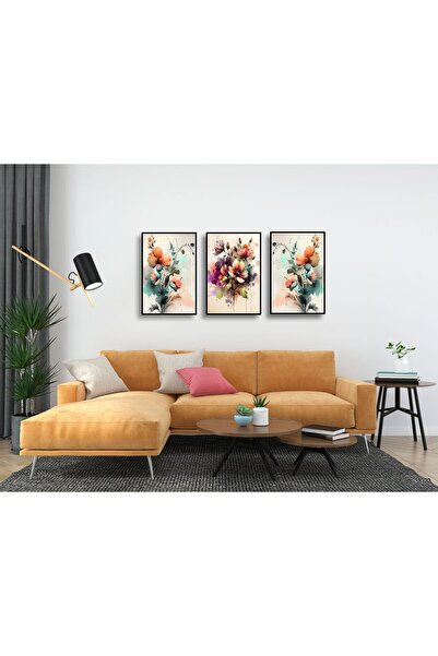 YALOVA SHOP Dekoratif Yağlıboya Tarzı Çiçek Temalı 3 lü Tablo Seti (Her Bir Tablo Ölçüsü 20 x 30 cm)