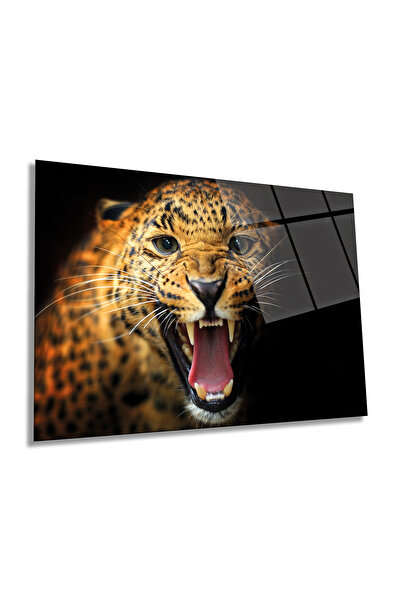 Rosyvien Wild Jaguar Animal Portrait Pictură orizontală pe sticlă, decor de p...