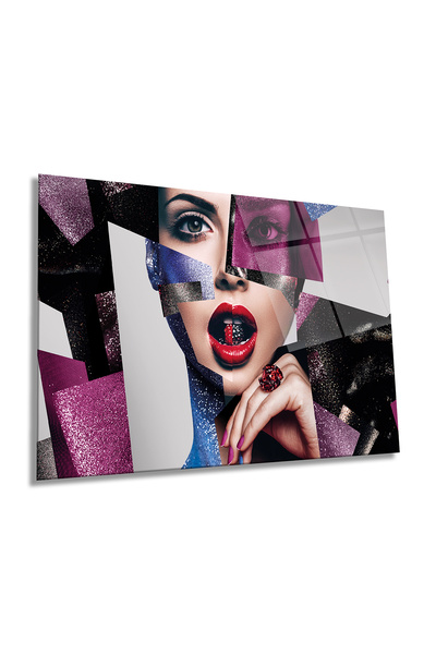 Rosyvien Tablou de sticlă orizontal cu portret de design pentru femei, artă î...