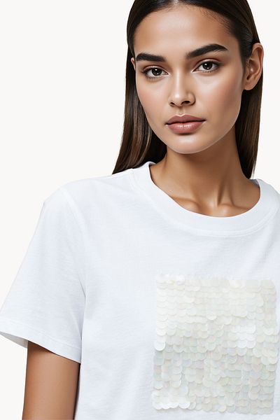 French Connection Sequin Regular Cotton Crew Neck T-Shirt