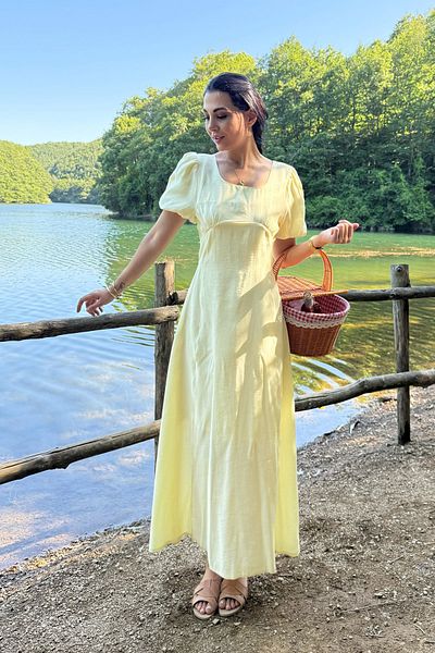 Seda Yalçın Atelier Yellow Bust Gathered Dress
