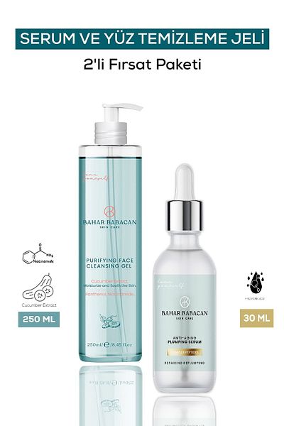 Bahar Babacan 2-Pack Deal Package Facial Cleansing and Face Washing Gel 250ml + Anti-Aging Plumping Serum 30ml Gift
