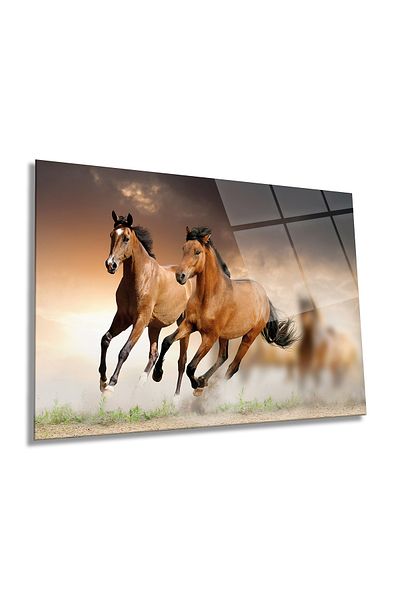 Rosyvien Δωρεάν Running Horses Animal Portrait Οριζόντια γυάλινη επιτραπέζια, διακόσμηση τοίχου σπιτιού και γραφείου, πολυτελές δώρο