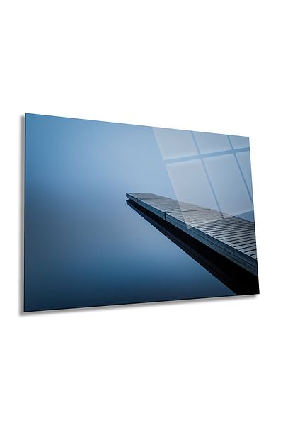 Rosyvien Tablou de sticlă orizontală cu peisaj de schele din lemn gri, decor de perete pentru casă și birou, cadou de lux
