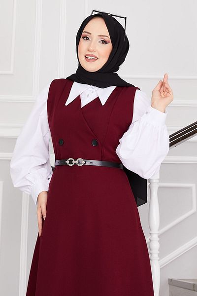EBRUTESETTÜR Button Detailed Belted Hijab Gilet