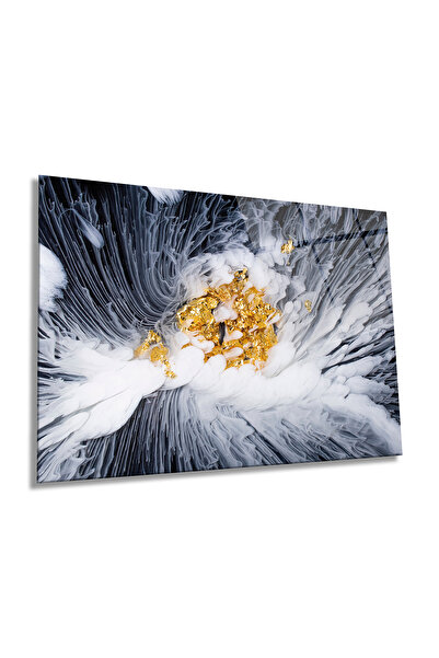 Rosyvien Masa orizontala din sticla cu aspect de marmura aurie gri, moderna, ...