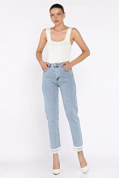 GÜLSELİ Pantaloni de blugi pentru femei Ice Blue Leg Tassel