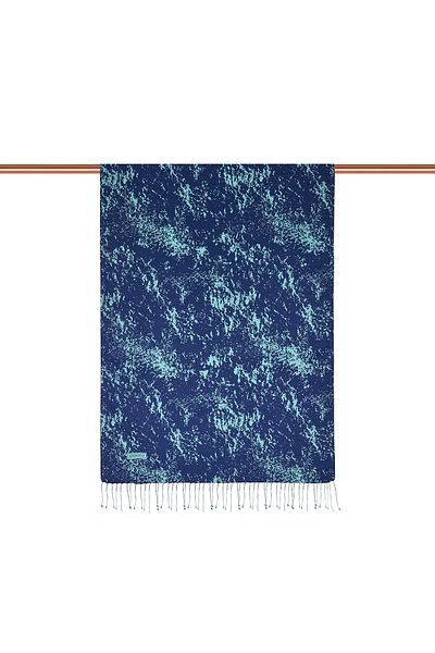 ipekevi Navy Blue Turquoise Marble Patterned Silk Shawl