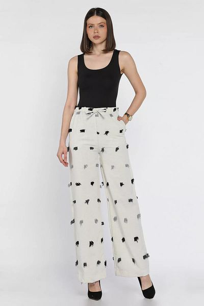GÜLSELİ Taşsiyah Women's High Waist Tassel Detailed Palazzo Linen Trousers