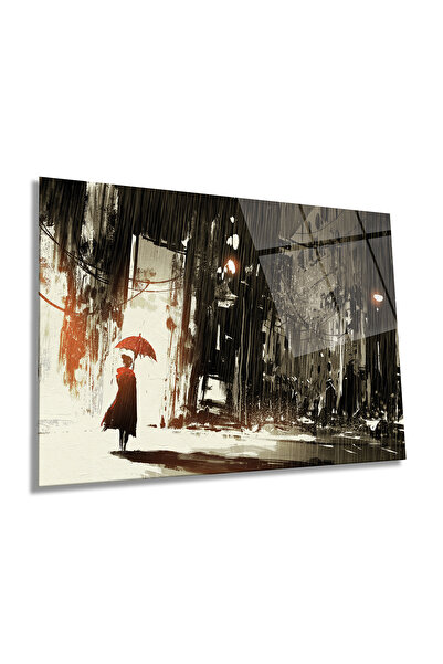 Rosyvien Tablă de sticlă orizontală pentru femei cu umbrelă roșie, artă îndră...