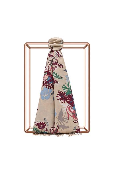 ipekevi Mink Fall Flowers Patterned Silk Shawl