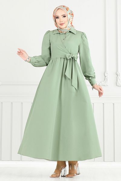 ModaMerve Side Lace Hijab Dress 3348Cr1137-M Mint