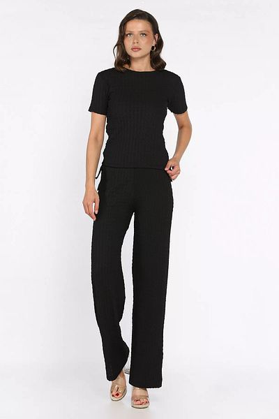 GÜLSELİ Black Side Gathered Women's Blouse Trousers Double Suit