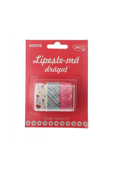 daço Printed Adhesive Tape DACO, Pattern Stick Me Pretty, 1.5cm x 5m, 3 Pieces/Set, Multicolor