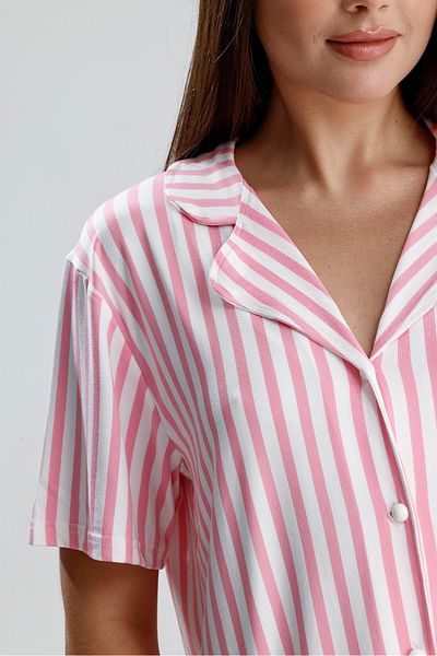 LİRONA Pink Striped Short Sleeve Women's Pajama Set |   2072176506