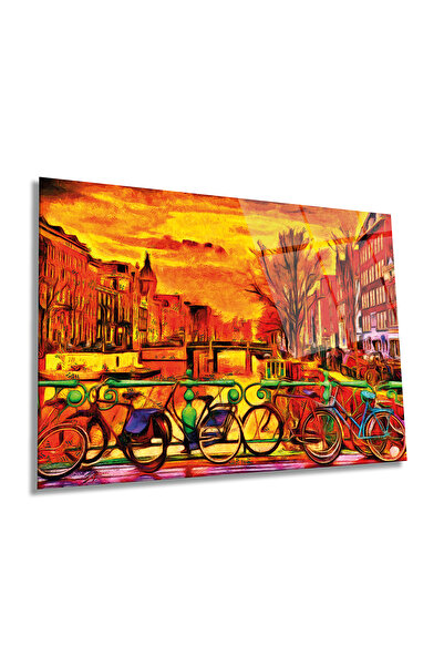 Rosyvien Bicicletă și oraș Orizontală Sticlă, Modernă, Decor de perete pentru...