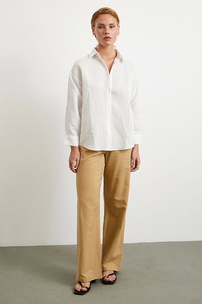 Never more Symmetrical Striped Shirt Stone