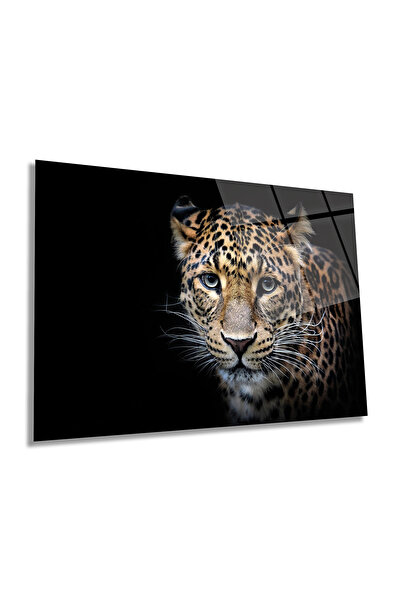 Rosyvien Pictură Orizontală din Sticlă Portret Animal Leopard Innocent, Decor...