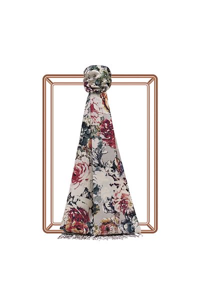 ipekevi Stone Rose Forest Patterned Silk Shawl