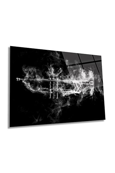 Rosyvien Tablou de sticlă orizontală cu trompetă în fumuri, artă abstractă, decor de perete pentru casă și birou, cadou de lux
