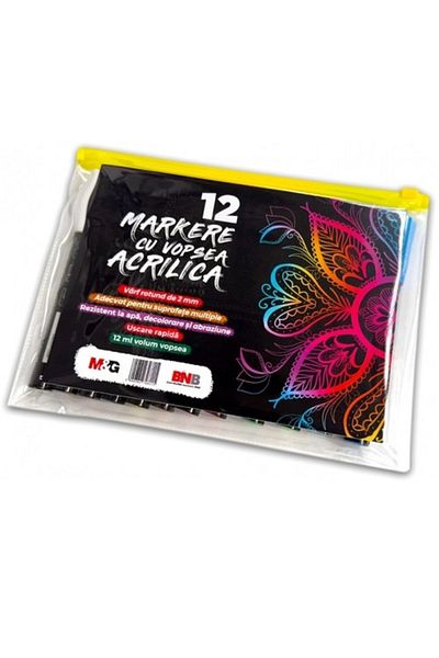 BY M&G COLLECTİON Acrylic paint marker, 2 mm round tip, 12 colors/set, M&G