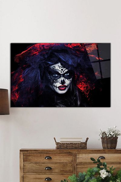 Rosyvien Female Clown Horizontal Glass Painting, Abstract Art, Home and Office Wall Decoration, Luxury Gift