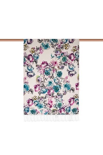 ipekevi White Menthol Rose Silk Shawl with Leather Pattern