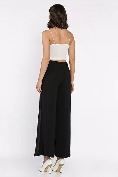 GÜLSELİ Black Slit Detailed Covered Wide Leg Women's Trousers