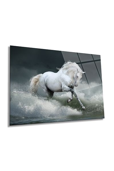 Rosyvien Horse Animal Portrait in Waves Horizontal Glass Painting, Home and Office Wall Decoration, Luxury Gift