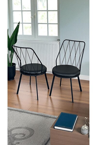 Buketim Mobilya (4lü) Siyah Yıldız Metal Tel Sandalye Mutfak Cafe Sandalyesi