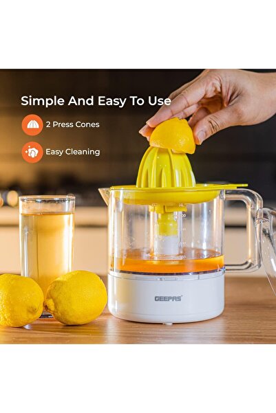 Geepas 1L Electric Citrus Juicer 25W with 2 Cones & Bi-Direction Twist for Orange Lemon Juice