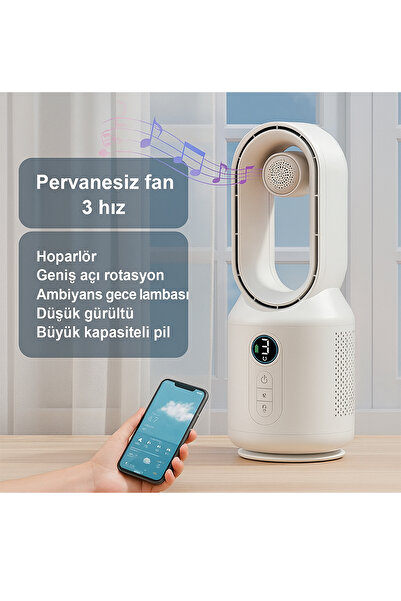 TECHNOMEN 3’ü 1 Arada Pervanesiz Fan + Hava Temizleyici + Bluetooth Hoparlör | Sessiz ve Şık Tasarım