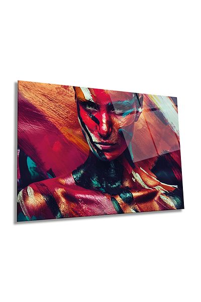 Rosyvien Colorful Painted Woman Portrait Horizontal Glass Painting, Brave Art, Home and Office Wall Decoration, Luxury Gift