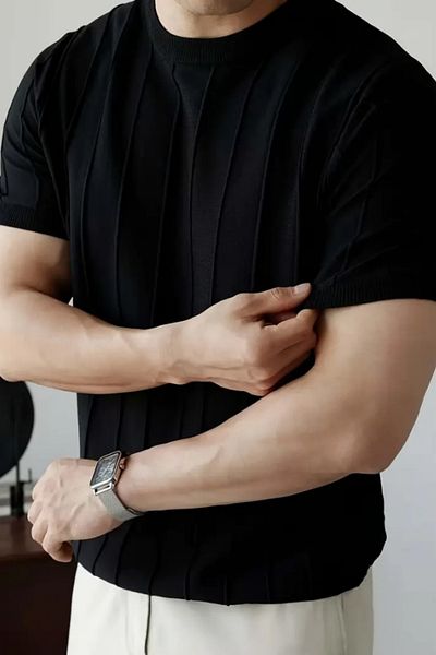 Tarz Cool Vibrant Black Men's Round Neck Knitted T-Shirt