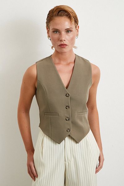 Never more Lined Cup Vest Khaki