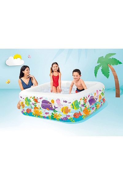 Intex حوض سباحة قابل للنفخ بتصميم مربع الشكل من مركز السباحة، بمساحة 50 × 159 × 159 سم