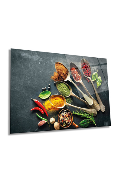 Rosyvien Masa orizontala din sticla cu diverse condimente colorate, arta buca...