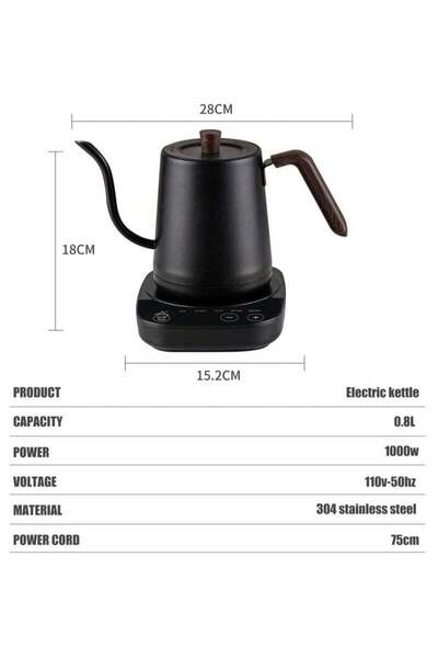 fulina 1000W Electric Gooseneck Kettle V60,0.8l,Automatic Temperature Control,304 Stainless Steel,Black