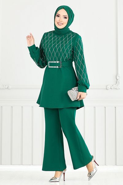 ModaMerve Επιμεταλλωμένο Σετ Χιτζάμπ 2691SL890-M Emerald
