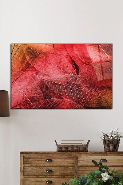 Rosyvien Macro Red Leaf Horizontal Glass Painting, Nature, Home and Office Wall Decoration, Luxury Gift