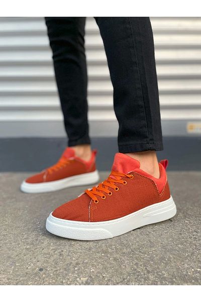 TB Terzi Bey Tb204 Flex Lace-Up Linen Fabric Men's Casual Sneaker Shoes Kbt - Orange