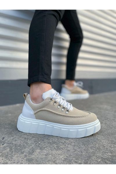 TB Terzi Bey Tb010 Cloud Lace-Up Suede Men's Casual Sneaker Shoes Sbt - Cream/White