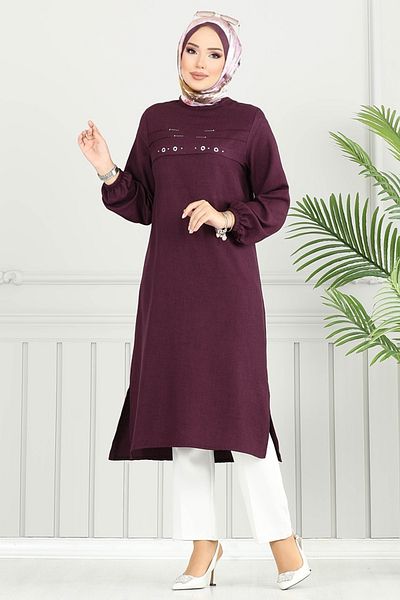 ModaMerve Πλαϊνό Σχιστό Hijab Τουνίκ 3123HBS932-M Plum
