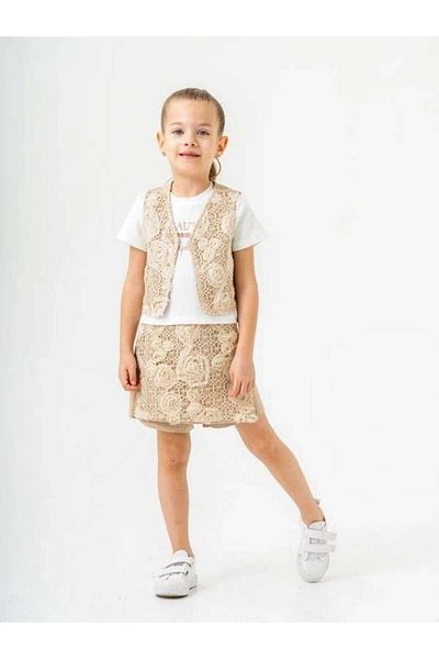 Zekids Girl's Linen Triple Shorts Skirted Vest Suit
