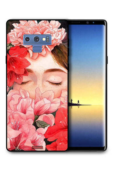 Tolwak غطاء حماية لهاتف سامسونج جالكسي نوت 9 بتصميم وجه فتاة مختبئة بين الزهور